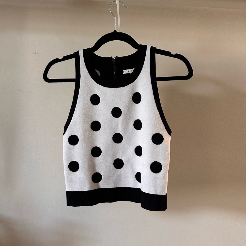 Alice + Olivia Black and White Polka Dot Tank Top
